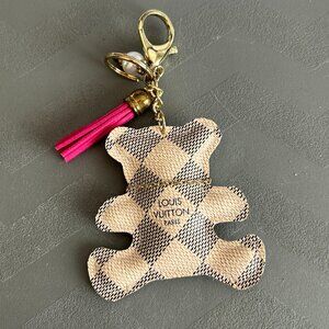 Designer Upcycled Bag Charm Key Chain Teddy Bear